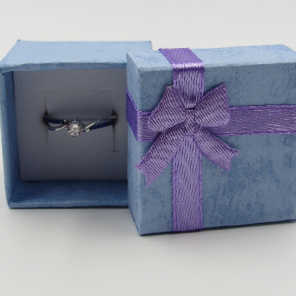 Sterling Silver Blue & Clear CZ Diamond Band Ring - Picture 5 of 5